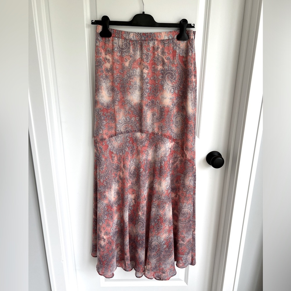 Lucky Brand Boho Pink/Blue Paisley Flowy Midi Maxi Skirt